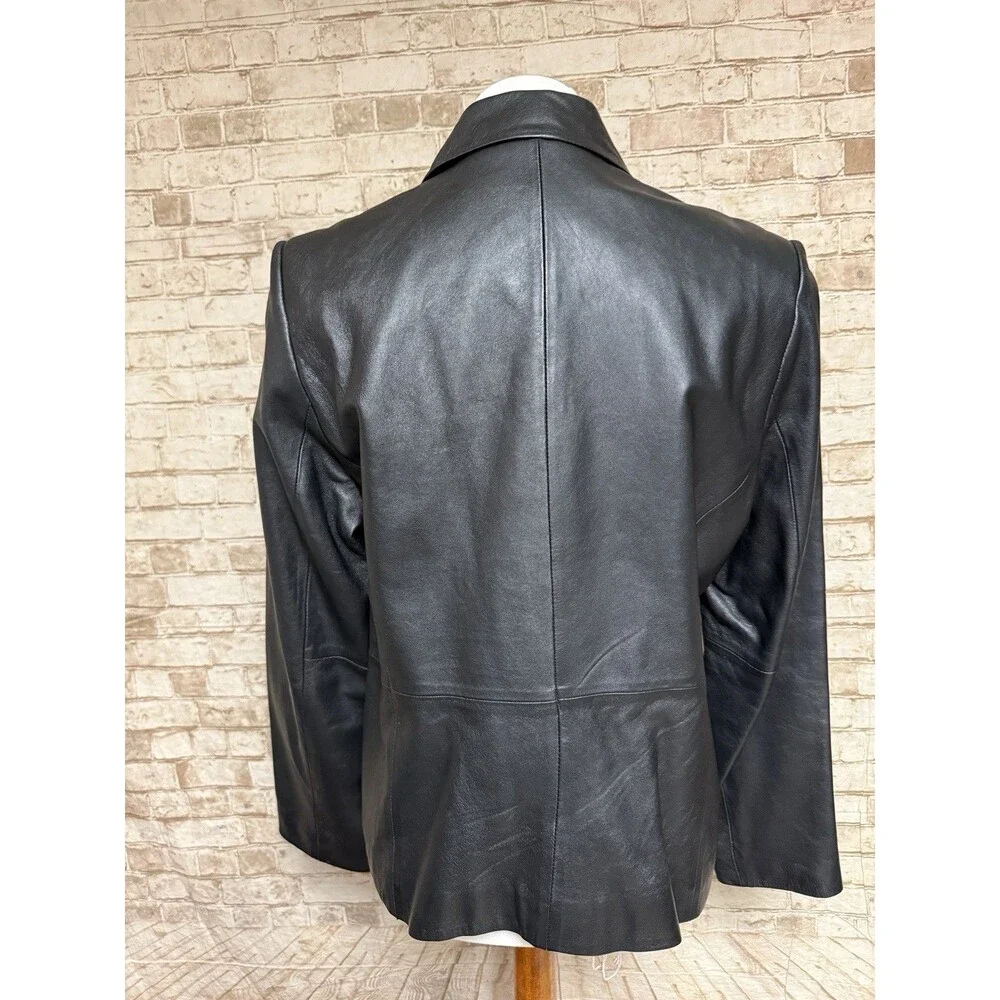 Valerie Stevens Jacket Womens Size‎ M Black Lambskin Leather Zip Front